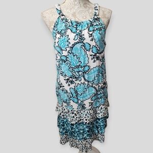 Cato First Bloom Turquoise Floral Paisley Print Halter Tiered Dress size medium